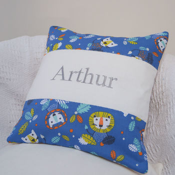 Big Cat Name Cushion Blue And Grey, 2 of 5
