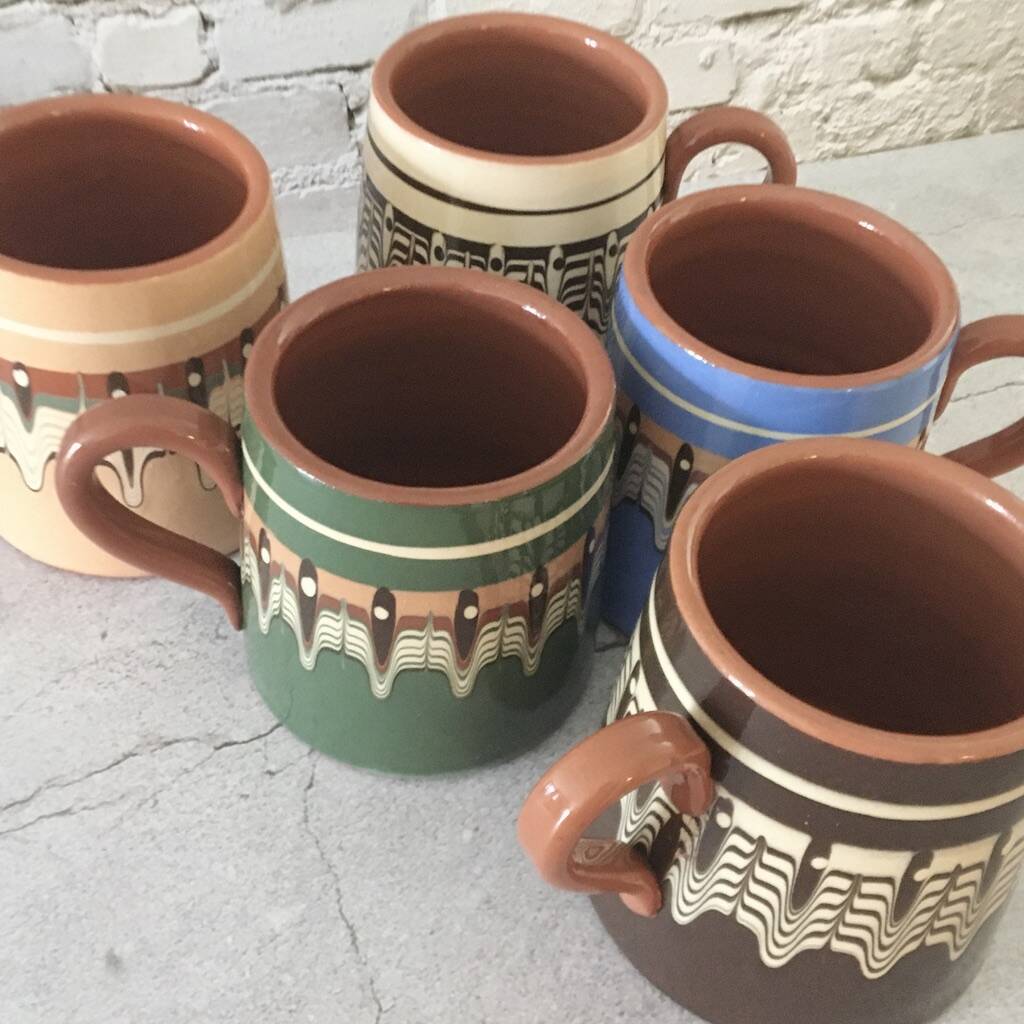 Set Of Colourful Ceramic Beer Tankards. Set Of Mugs By The Tottem