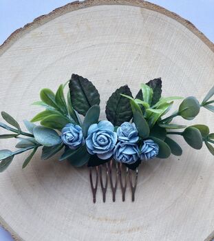 Dusty Blue Flower Hair Comb, 4 of 7