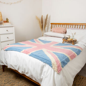 Union Jack Blanket Pastel Intermediate Knitting Kit, 2 of 12