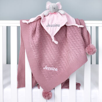 Personalised Elephant Comforter And Cable Blanket Pink, 8 of 11