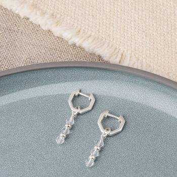 Linear Huggie Crystal April Birthstone Earrings, 2 of 7