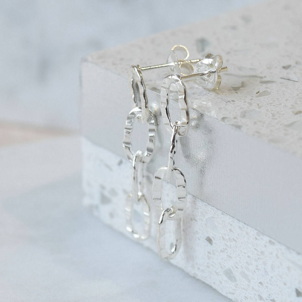 Sterling Silver Hammered Chain Link Earrings By Mia Belle 8238