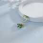 Sterling Silver Green Cz Leaf Huggie Hoop Earrings, thumbnail 3 of 12