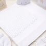 Toffee Moon White Block Knitted Christening Blanket, thumbnail 1 of 11