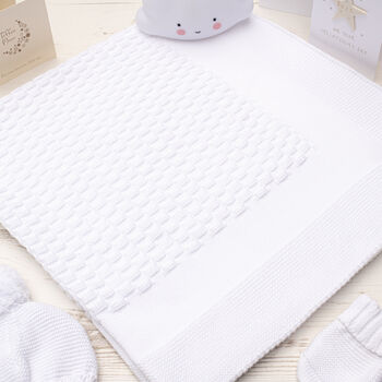 Toffee Moon White Block Knitted Christening Blanket, 4 of 12