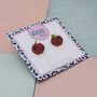 Red Glitter Apple Stud Earrings / Gift For Teacher / Fruit Studs / Snow White Fairytale Jewellery, thumbnail 2 of 4