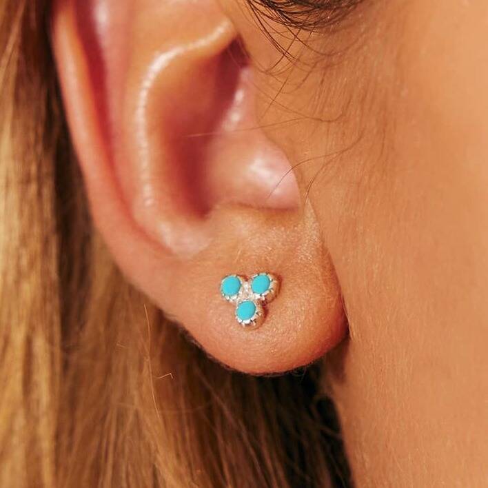 Threeni Turquoise Stud Earrings Silver Or Gold Plated, 1 of 11