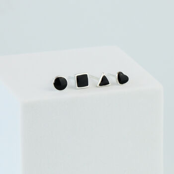 Sterling Silver Black Geometric Shapes Stud Earrings, 2 of 5