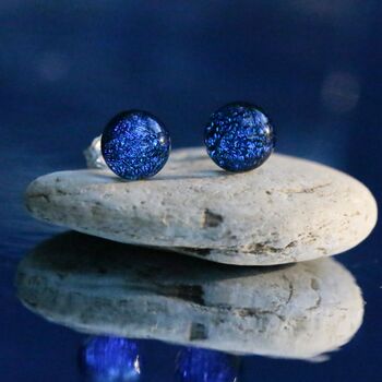 Sapphire Blue Small Round Glass Stud Earrings, 2 of 12