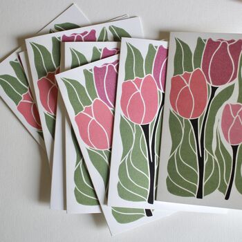 Romantic Linocut Tulip Notecards Set Of Eight, 5 of 6