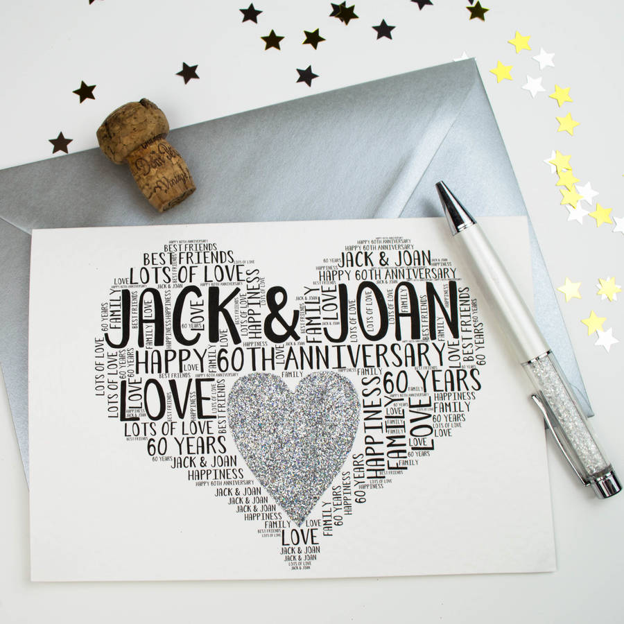 Personalised 60th Wedding Anniversary Love Sparkle Card, 1 of 7