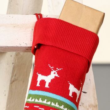 Personalised Log Cabin Knitted Christmas Stocking, 6 of 9