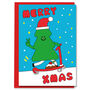 Cute Christmas Tree Scooter Pudding Merry Xmas Card, thumbnail 1 of 3