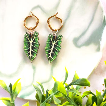 Bright Alocasia Leaf Plant Earrings, 4 of 12