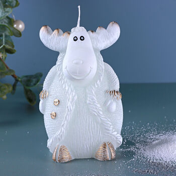 G Decor Frosted Reindeer Companions Hand Finished Winter Wax Candle Figures In White Or Grey, 4 of 6