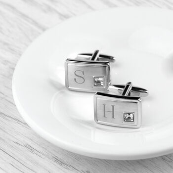 Personalised Silver Plated Cufflinks With Crystal, 2 of 7