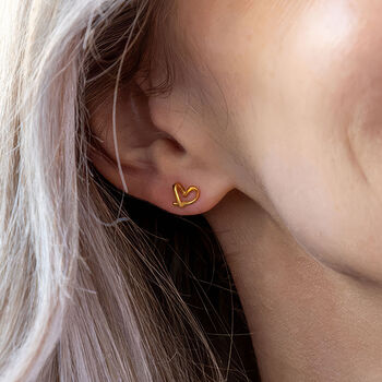 Gold Plated Sterling Silver Forever Heart Stud Earrings, 2 of 4