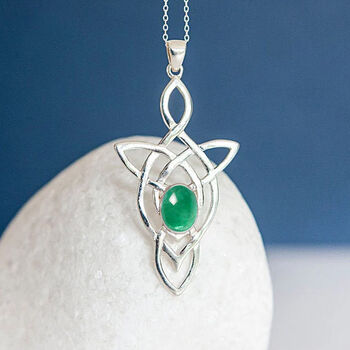 Genuine Emerald Celtic Knot Necklace In Sterling Silver, 3 of 11