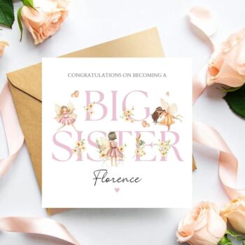 Big Sister Fairy Card, Pink New Sister Announcement, New Baby, 2 of 3