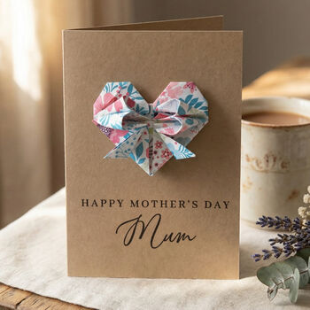 Personalised Mother's Day Floral Origami Heart Kraft Card, 6 of 7