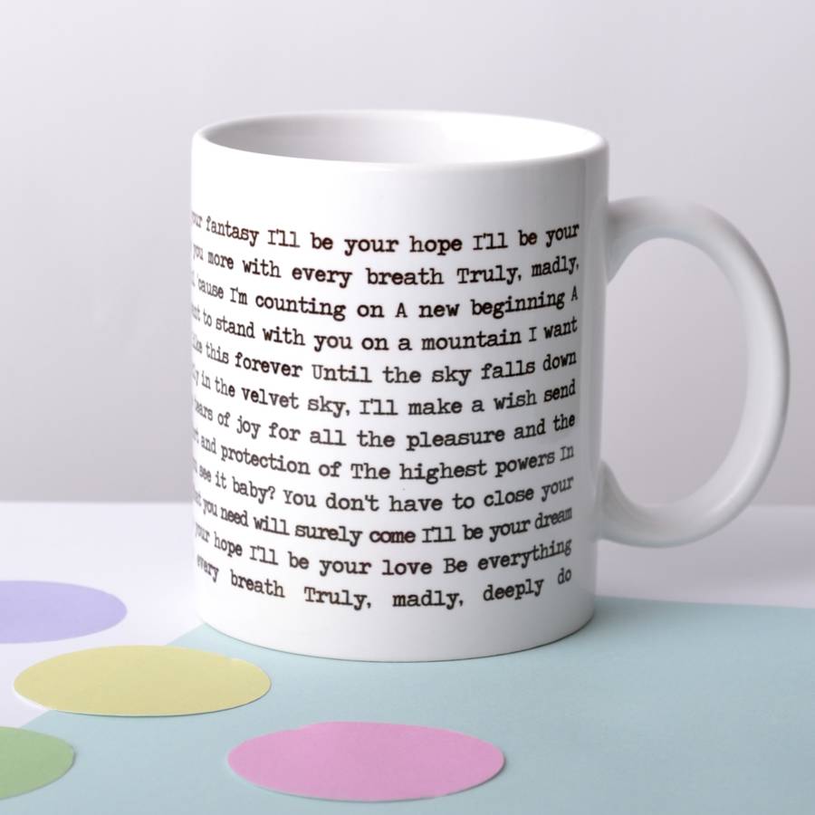 Personalised Lyrics Quote Mug By Vintage Designs Reborn