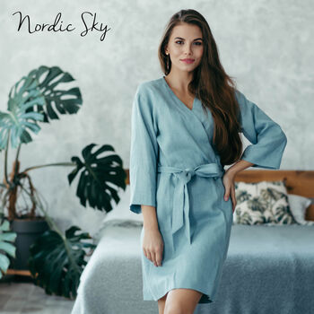 Short Linen Robe For Women | Natural Kimono Dressing Gown, 4 of 11