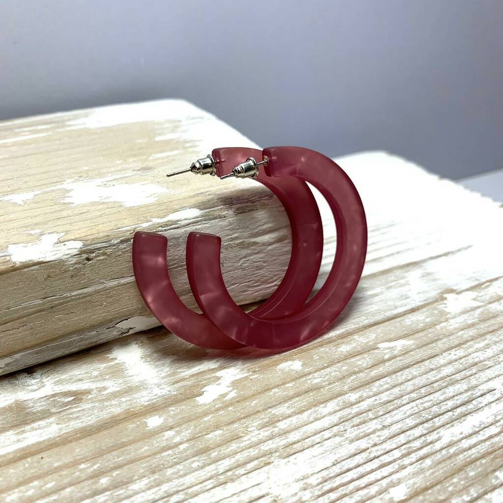 Large Hoop Red Resin Stud Earrings By Nest