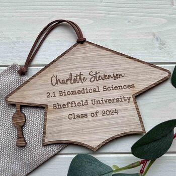 Personalised Wooden Graduation Cap Sign Gift, 6 of 9