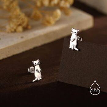 Sterling Silver Cute Weasel Stud Earrings, 4 of 11