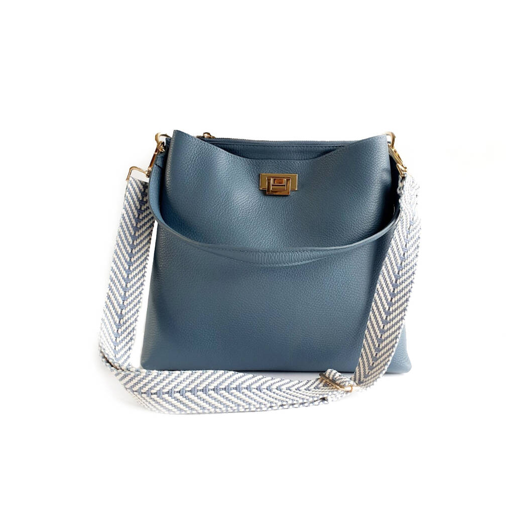 Denim Blue Leather Tote Bag And Strap By Apatchy | www.bagssaleusa.com/product-category/onthego-bag/