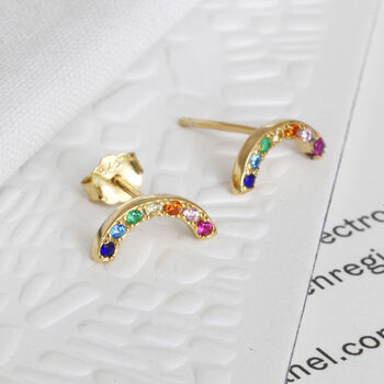 Gold Rainbow Gemstone Stud Earrings, 4 of 8