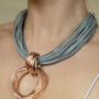 Grey Leather Rope And Rose Gold Colour Pendant Necklace, thumbnail 1 of 3