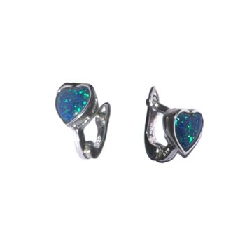 High Quality Opal Sterling Silver Heart Earrings, 2 of 5
