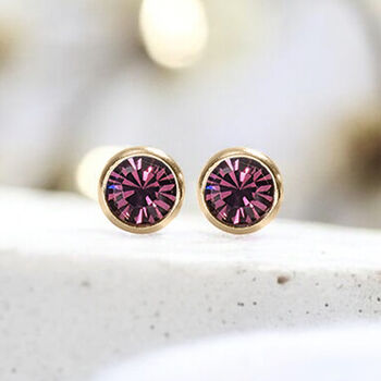 Yellow Gold Plated February Amethyst Birthstone Stud Earrings, 3 of 8