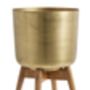 Brass Plant Pot On A Wooden Stand, thumbnail 3 of 3