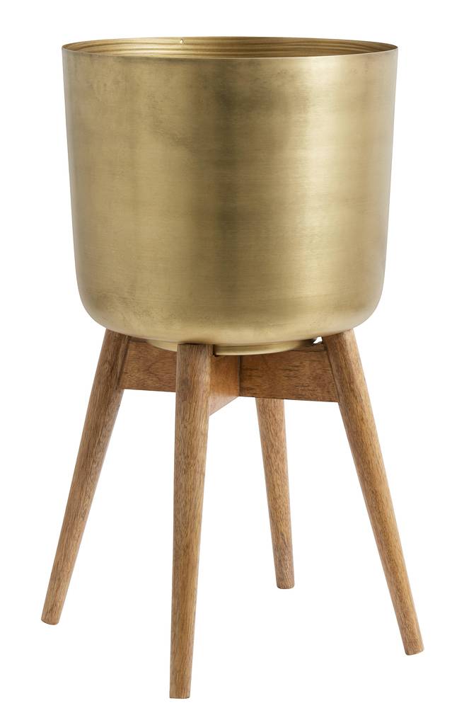 Brass Plant Pot On A Wooden Stand By The Forest &amp; Co 
