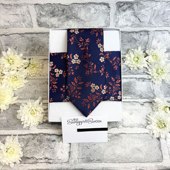 Burnt Orange Floral Wedding Tie Set, 5 of 6
