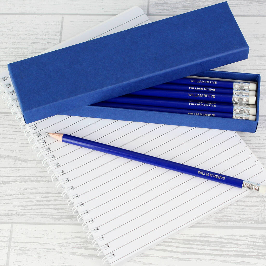 Personalised Box Of 12 Blue Pencils
