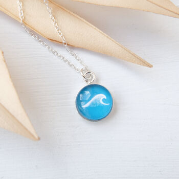 Sterling Silver Wave Necklace In Teal, 4 of 5