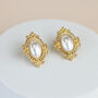 Gold Framed Oval Pearl Clip On Earrings, thumbnail 3 of 3
