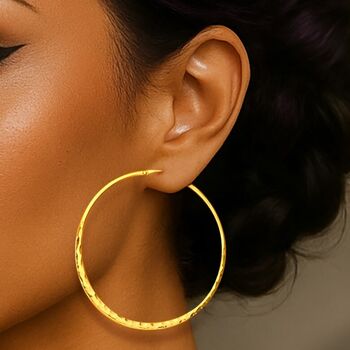 Textured Large Gold Plated Silver Hoop Earrings, 2 of 4