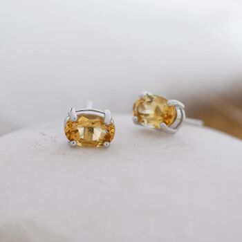 Genuine Citrine Crystal Stud Earrings Sterling Silver, 2 of 12