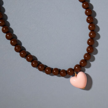 Chocolate Bead And Pink Heart Necklace, 2 of 5