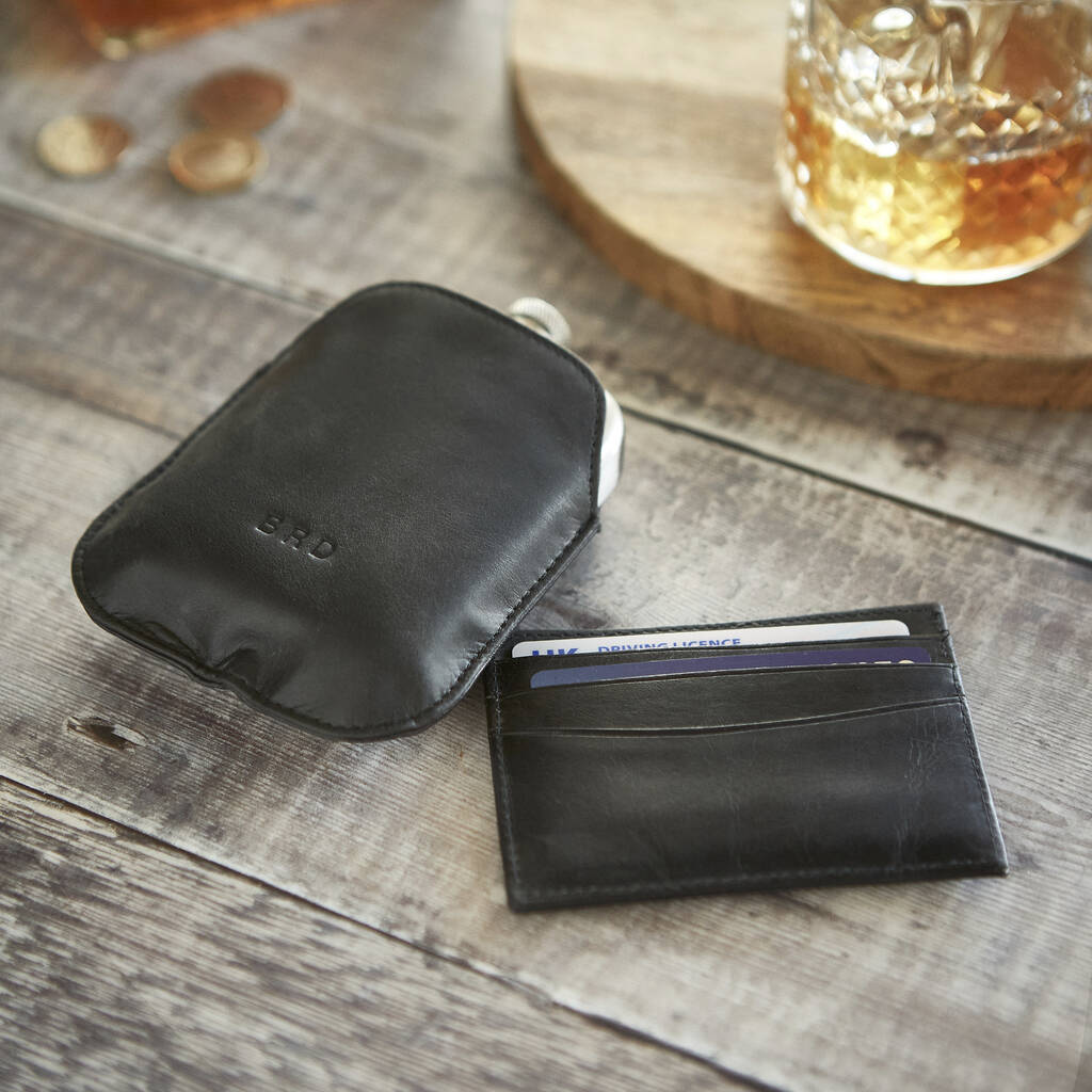 Personalised Leather Wallet And Hip Flask Gift Set, 1 of 8
