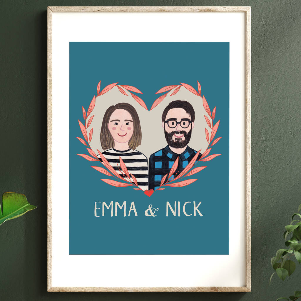 Personalised Hand Painted Couple Portrait Print, 1 of 7