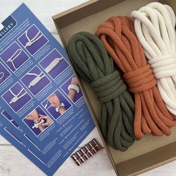 Macrame Kit Rope Jewellery Terracotta, White, Avocado, 4 of 8