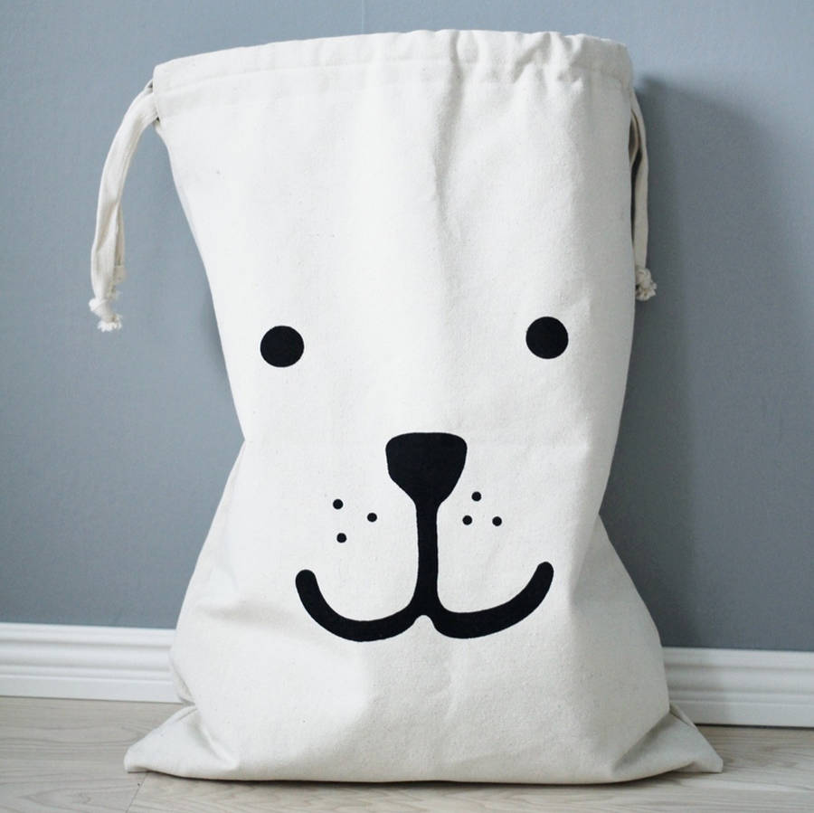 Bear Face Fabric Storage Bag By Hibou Home