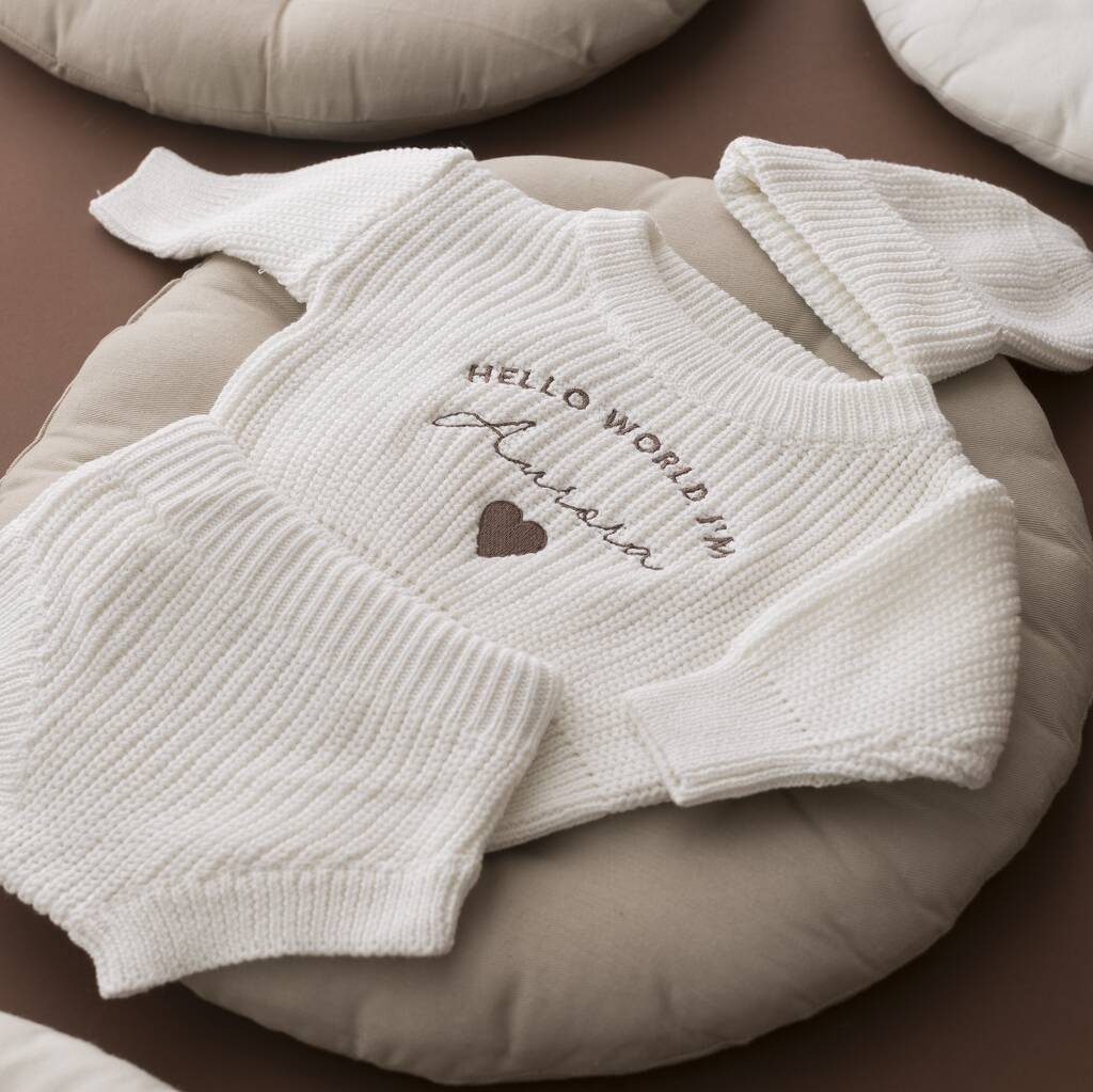 Personalised Hello World Knitted Baby Set, 1 of 3