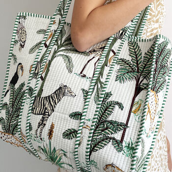 Jungle Print Medium Quilted Cotton Tote Bag In White, 4 of 5